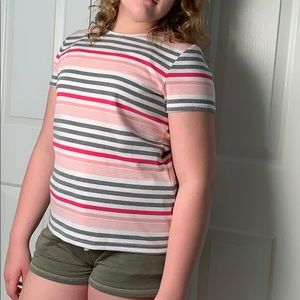 Pink and Grey Striped Tee